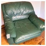 Dark Green Overstuffed Leather Armchair W Thick Pillow Top Arms & Back Cushion