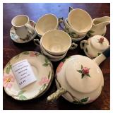 Franciscan Desert Rose Dinnerware - Teapot, Teacups Saucers, Creamer Sugar Bowl