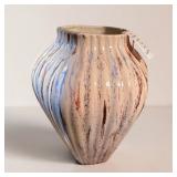 Handmade 1983 Drip Glaze Ceramic Vertical Rib Patterned Vase