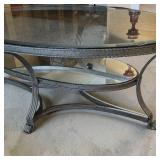 Hollywood Regency Style Oval Double Tier Glass Accent Table W Curved Legs