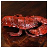 Majolica-Style Red Glazed Ceramic Lobster Figurine Sculpture Made In Italy