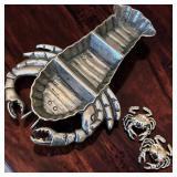 Mud Pie Cast Aluminum Lobster Serving Tray & 2 Matching Crab Shaped Dishes