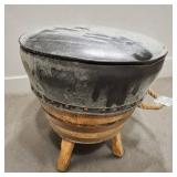 Padded Footstool Low Ottoman Crafted From A Wooden Barrel W Carved Wood Feet