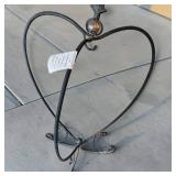 Black Wrought Iron Heart Shaped Folding Plant Stand W Amber Glass Ball Accent