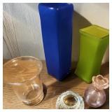 Cobalt Blue Ceramic Square Planter, Frosted Green Square Glass Vase
