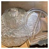 Crystal Glass Serving Platter Trays W Frosted, Embossed Fruit & Berry Design