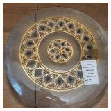 Culver Glass Serving Tray In Valencia Pattern W 22K Gold Filigree Accenting
