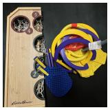 Eddie Bauer Branded Wooden Target-Toss Game, Blue Paddles, Purple & Yellow Rings