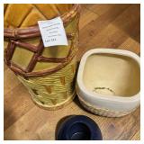 Glazed Ceramic Basket Weave Planter, Ceramic Rounded Square Planter