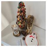 Handmade Della Robbia-Style Tabletop Cone Tree, Roman Inc Flickering Candle