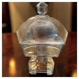 Late Victorian EAPG Square Covered Compote W Shell Fan Motif On Corners
