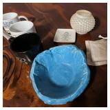 Light Blue Ceramic Bowl, Mikasa Galleria Bittersweet Garden Sugar Bowl & Mug