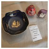 Limoges Cobalt Porcelain Courting Couple Trinket Dish W 22K Gold Gilt Scrollwork