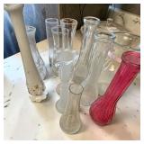 MCM Glass Bud & Swung Vase Lot - Clear & Milk Glass 