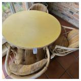 MCM Rattan Wicker Patio Dining Set W 4 Barrel Chairs & Yellow Round Table Top