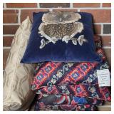 Navy Blue Velvet Sequin Bead Owl Throw Pillow, Floral Paisley Quilted Pillows