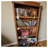 Oak 5 Tier Bookcase W Ornate Dentil Molding Trim Along Top - BOOKCASE ONLY