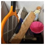 Orange Electric Bug Zapper Racket, Wooden Handled Brush, Putty Knife & More