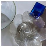 Swirl-Petal Flower Crystal Serving Bowl, Square Cobalt Blue Floral Vase & More