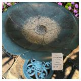 Teal Flower Shaped Polyresin Pedestal Birdbath W Ornate Scrollwork Base