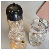 Waterford Crystal Lismore Powered Sugar Shaker Muffineer & Matching Crystal Jar