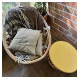 White-Washed Rattan Papasan Chair & Laminate Top Spindled Base Side Table