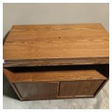 Wood Media TV Stand W Rotating Swiveling Top. Middle Shelf, Lower Cabinets