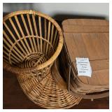 Woven Wicker & Wood Slat Storage Basket Lot