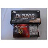 Blazer and Monarch 9mm Ammunition (100 Rounds)