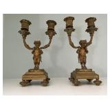 European Gilded Bronze Cherub Candleholders European Gilded Bronze Cherub Candleholders