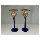 Gold to Blue Blown Candleholders Gold to Blue Blown Candleholders