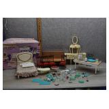 Vtg Marx Toys Bed-Vanity Set/ Buffet Dining Table