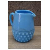 Vintage Blue Milk Glass Hobnail Creamer