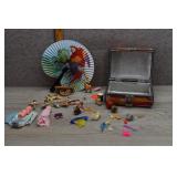 Vintage Bric-a-brac Fan, Figures, Miniatures, Case