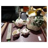 BLACK AMERICANA COOKIE JAR, TEA PCS, KNIFE