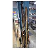 COLLECTION OF WOODEN SKIS & POLES