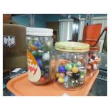 3 JARS VINTAGE MARBLES