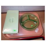 GREEN GLASS BOX + 2 PLATES