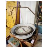 HANGING SCALE, NAILS, CUTTY SARK BOTTLE CRATE