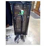 2 FOLDING FIREPLACE SCREENS + CAST TOOL SET