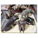 COIN BANKS, SCULPTURES W/ ELEPHANT, SEAM IRON