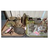 2 TRAYS BRASS TRAYS, DISHES, BOXES, MORE