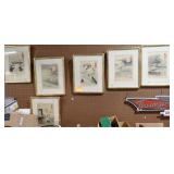 6 GEKKO 'TALE OF GENJII' WOODBLOCK PRINTS 17x21