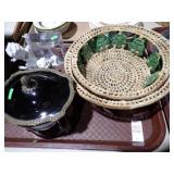 WOVEN BASKETS, LIDDED JAR, GLASS PAPERWEIGHT