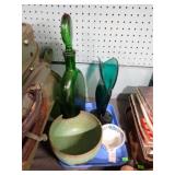 ART GLASS VASE & DECANTER, POTTERY BOWL, MORE