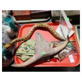 NATIVE MINI DOLLS, ETCHED GLASS, WOODEN SNAKE
