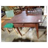 EARLY RED PAINTED 1-DR TABLE 31x30