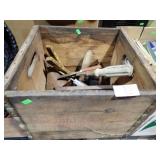 WOOD CRATE W/TOOLS AND HARDWARE