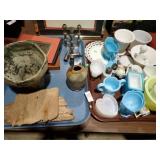 2 TRAYS CHINA, S&Ps, POTTERY, MORE