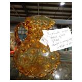 HANDMADE AMBER GLASS HOBNAIL PITCHER